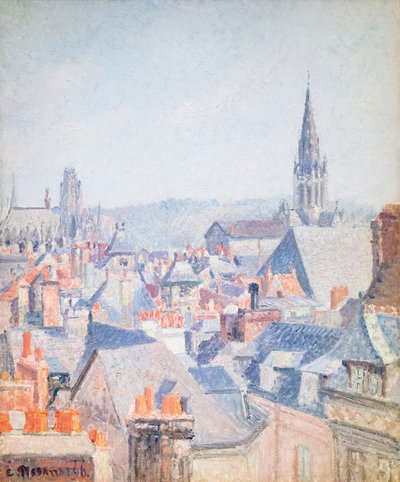Les toits du vieux Rouen, lumière du soleil - Camille Pissarro