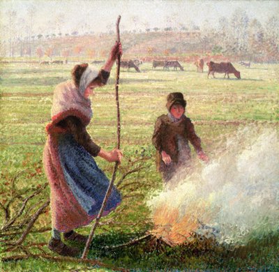 Givre blanc, femme coupant du bois - Camille Jacob Pissarro