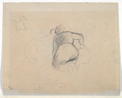 Femme agenouillée (recto); Deux femmes de ferme agenouillées (verso) - Camille Pissarro