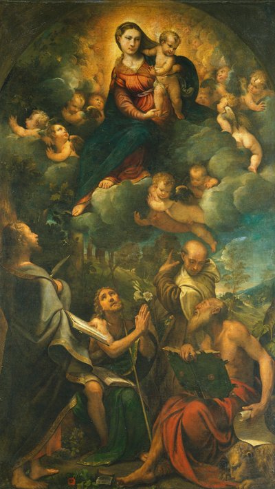 Madonna en gloire, ou Madonna avec enfant et saints - Camillo Boccaccino