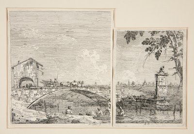 Le Chariot passant sur un pont [et] Le Petit Monument (sous un arbre), de la série Vedute - Canaletto (Giovanni Antonio Canal)