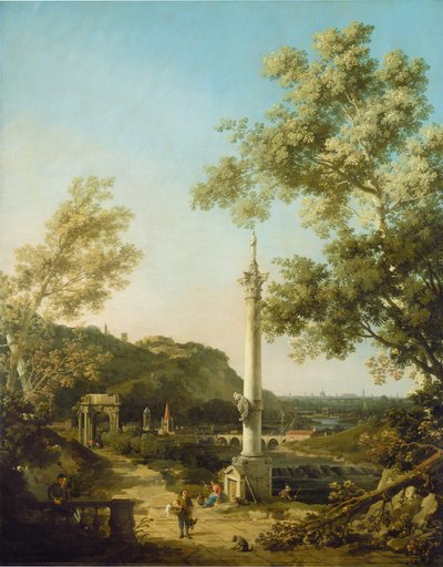 Paysage anglais Capriccio avec une colonne - Canaletto
