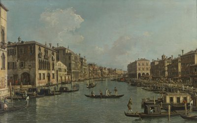 French : The Canal Grande with a view Southeast towards the Rialto Bridge Le Grand Canal avec une vue du sud-est vers le pont du Rialto - Canaletto