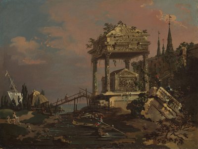 Vue imaginaire avec une tombe près du lagon - Giovanni Antonio Canal