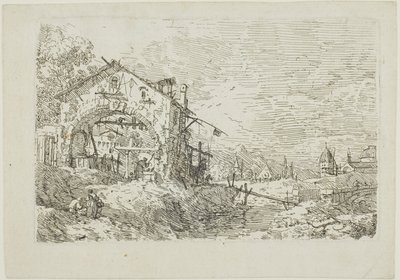 Paysage avec une femme à un puits, de Vedute - Canaletto