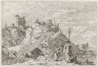 Paysage avec le pèlerin en prière [en haut à gauche], c. 1735-1746 - Canaletto