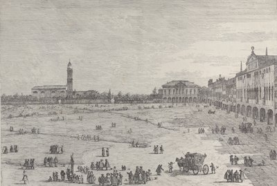 Prà della Valle : la moitié droite de la place de Prà della Valle à Padoue, avec le Col... - Canaletto