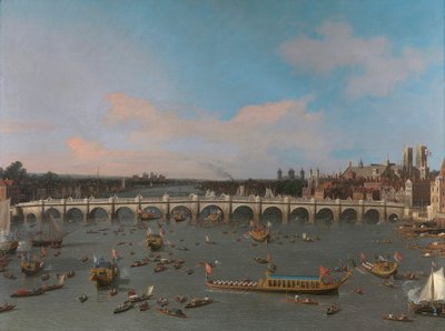 Pont de Westminster, avec la procession du Lord Maire sur la Tamise - Canaletto