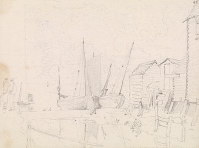 Croquis de bateaux échoués et de cottages sur pilotis, Hastings - Capt. Thomas Hastings