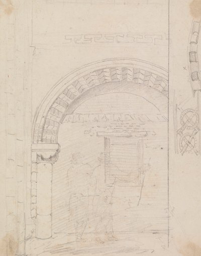 Croquis de figures debout sous une arche de pierre - Capt. Thomas Hastings
