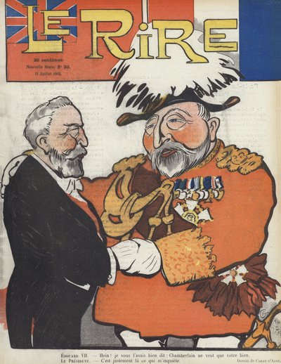 Le Président Loubet de France et le Roi Édouard VII. Illustration pour Le Rire - Caran d Ache