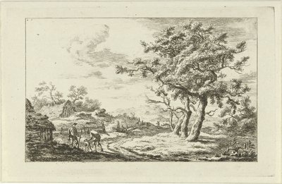 Chasseurs avec un chien sur un chemin - Carel Lodewijk Hansen