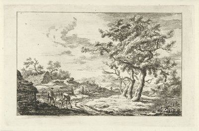 Chasseurs avec un chien sur un chemin - Carel Lodewijk Hansen