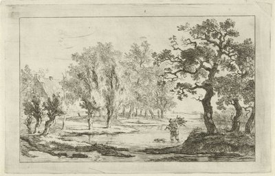 Paysage fluvial avec un ramasseur de bois - Carel Lodewijk Hansen
