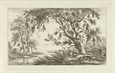 Pêcheur dans un paysage fluvial (série de paysages) - Carel Lodewijk Hansen