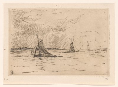 Trois voiliers sur la Meuse - Carel Nicolaas Storm van 