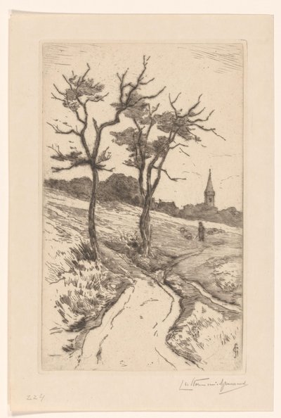 Paysage de dunes avec clocher de Katwijk - Carel Nicolaas Storm van 