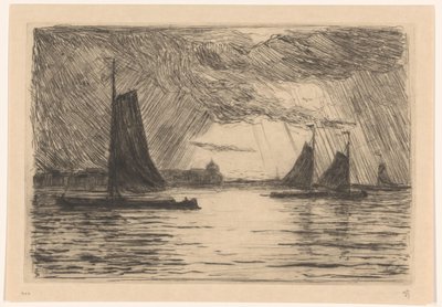 Vue sur la Meuse à Dordrecht le soir - Carel Nicolaas Storm van 