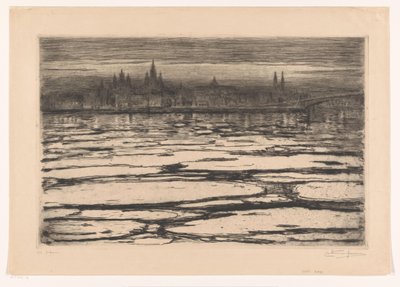 Glacons sur le Rhin - Carel Nicolaas Storm van 