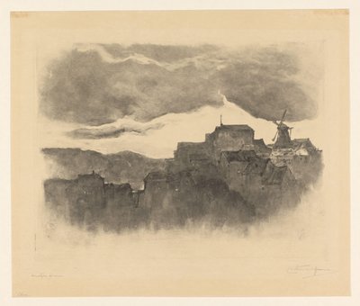 Ville avec moulin sur une colline - Carel Nicolaas Storm van 