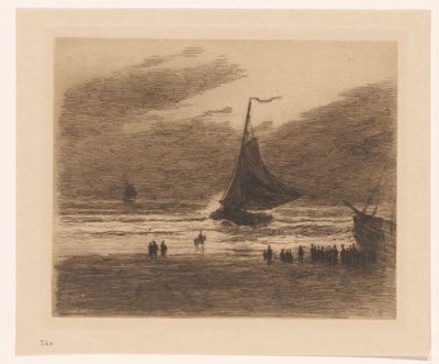Bateau de pêche entrant sur la plage - Carel Nicolaas Storm van 