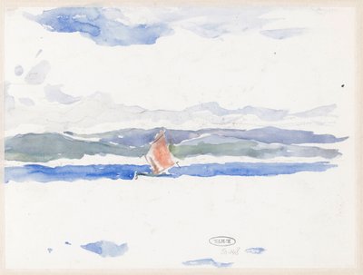 Vue sur la mer avec bateau (?) - Carel Nicolaas Storm van 