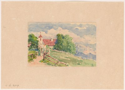 Oberbozen, un chemin étroit mène à une petite église sur une pente de montagne - Carel Nicolaas Storm van 