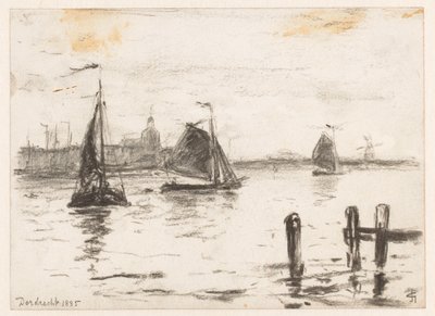 Bateaux de pêche sur la Meuse devant Dordrecht - Carel Nicolaas Storm van 