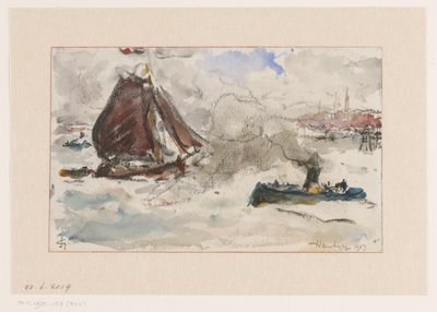 Eaux agitées devant le port de Hambourg - Carel Nicolaas Storm van 