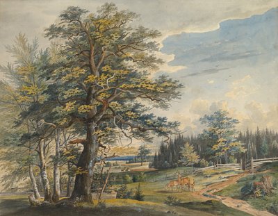 Paysage boisé avec cerf - Carl August Lebschee