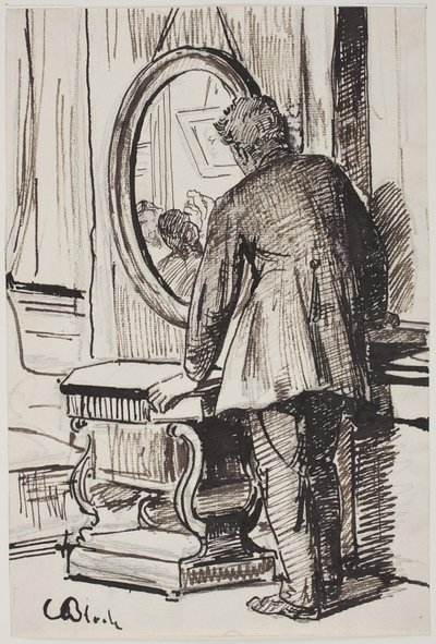 Un jeune homme regarde trois femmes dans un miroir - Carl Bloch