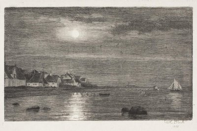Paysage côtier à Hellebæk. Clair de lune - Carl Bloch