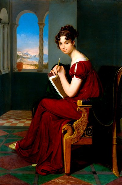 Portrait de jeune femme tenant des outils de dessin - Carl Christian Vogel von Vogelstein