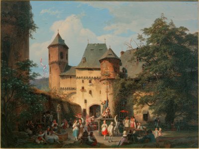 Scène de fête dans la cour d