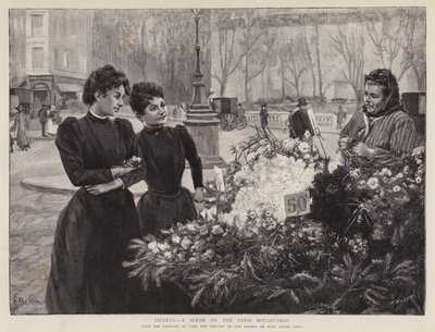 Violettes - une scène sur les boulevards de Paris, peinture au salon des Champs de Mars, Paris - Carl Ernest von Stetten