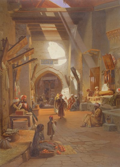 Bazar à Girgah, une des 24 illustrations produites par G.W. Seitz, imprimées c.1873 - Carl Friedrich Heinrich Werner