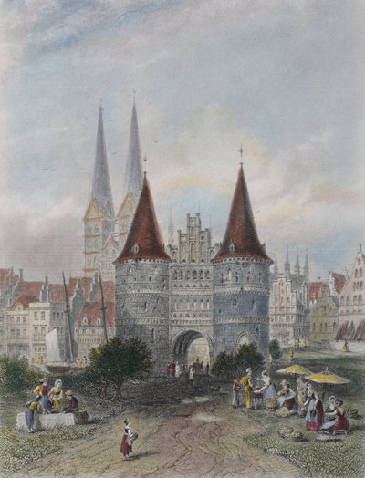 Porte Holsten à Lübeck, gravée par John Godfrey - Carl Friedrich Heinrich Werner