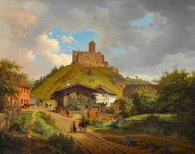 Ruines du château de Hilgartsberg et vue de Hofmark sur le Danube, 1829 - Carl Friedrich Heinzmann