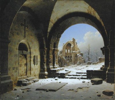 Ruines du cloître en hiver - Carl Georg Adolph Hasenpflug