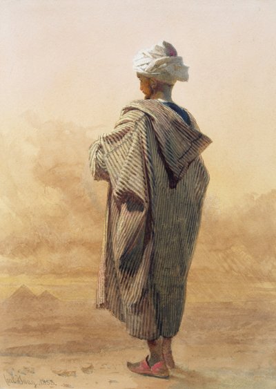 Le Caire, un Arabe au crépuscule devant les pyramides - Carl Haag
