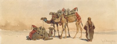 Repos avec trois chameaux dans le désert, 1859 - Carl Haag
