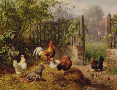 Coq avec poules et poussins - Carl Jutz