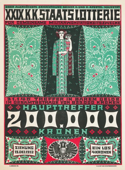 Affiche publicitaire pour la 24e loterie de charité royale autrichienne en 1912 - Carl Krenek