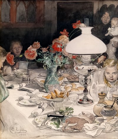 Autour de la lampe du soir - Carl Larsson