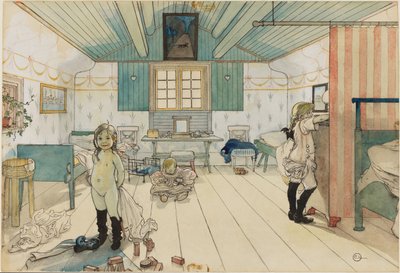 La chambre de la mère et des petites filles. Tiré de Un foyer (26 aquarelles) - Carl Larsson