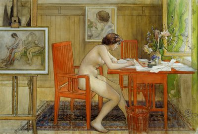 Le modèle écrivant une carte postale - Carl Larsson