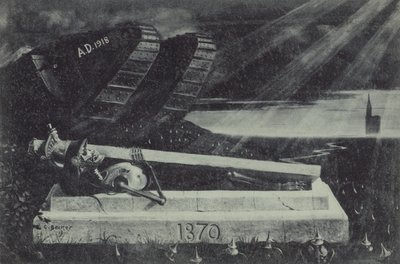 Un char allié victorieux de la Première Guerre mondiale passe devant la tombe d