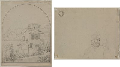 Vue de ma fenêtre à Rome (recto) Soldat dans un paysage (verso) - Carl Ludwig Tischbein