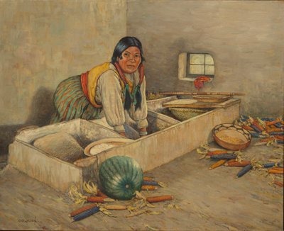 Femme Hopi qui moud le maïs - Carl Moon
