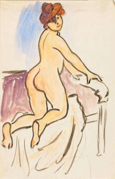 Femme nue reposant à genoux sur un lit - Carl Newman